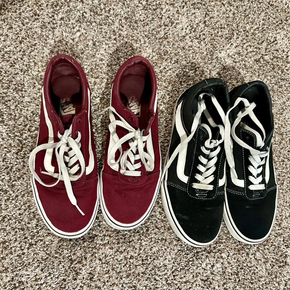 Set of Vans sneakers, red pair and black pair, Women’s size 8.5, 39